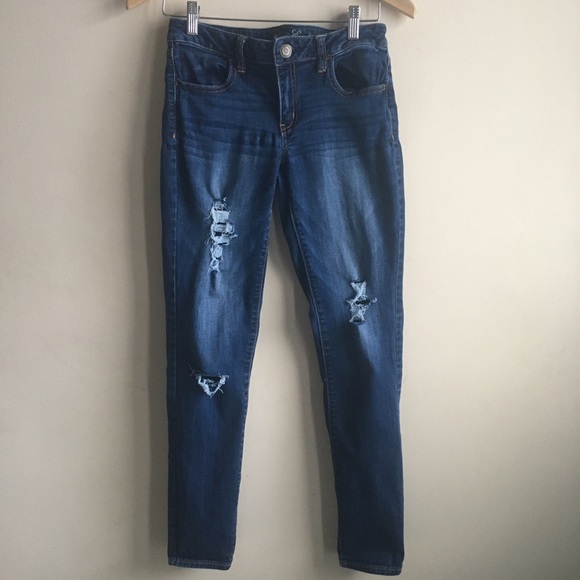 AE Distressed Dark Wash Skinny Jeans Jeggings - Picture 2 of 8